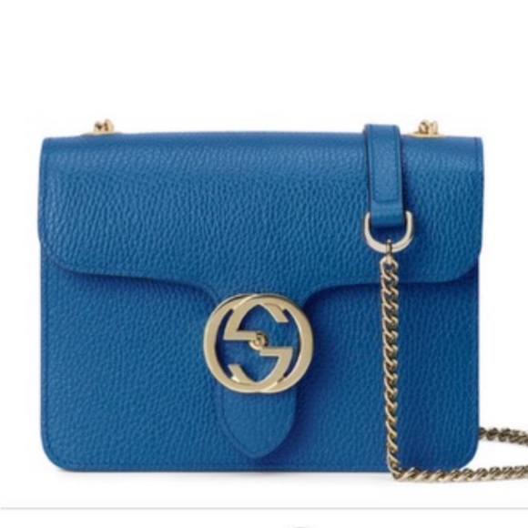 NEW Gucci Interlocking GG Logo Blue Caspian Chain Bag - Picture 1 of 16